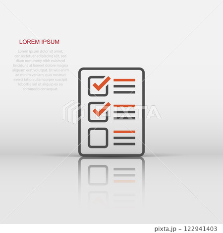 Checklist document sign icon in flat style. Survey vector illustration on white isolated background. Check mark banner business concept. 122941403