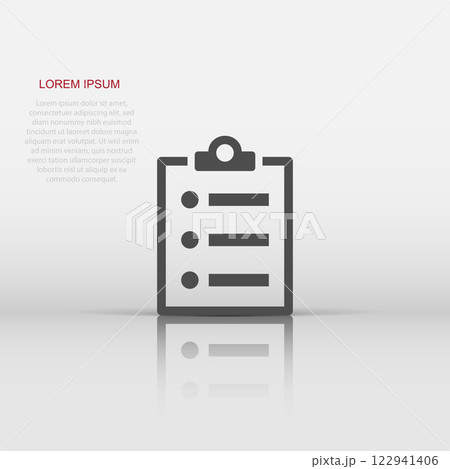 Checklist document sign icon in flat style. Survey vector illustration on white isolated background. Check mark banner business concept. Checklist document sign icon in flat style. Survey vector illustration on white isolated background. Check mark banner business concept. 122941406