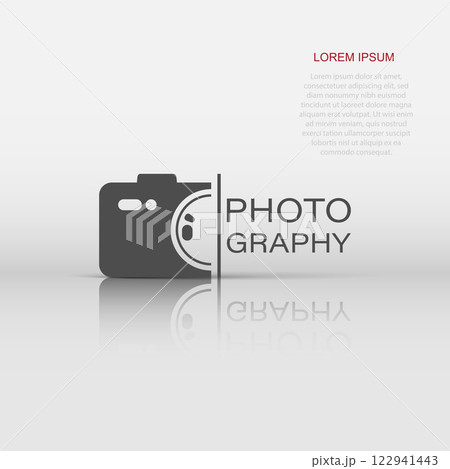 Camera device sign icon in flat style. Photography vector illustration on white isolated background. Cam equipment business concept. 122941443