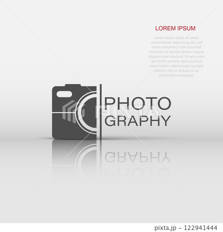 Camera device sign icon in flat style. Photography vector illustration on white isolated background. Cam equipment business concept. 122941444