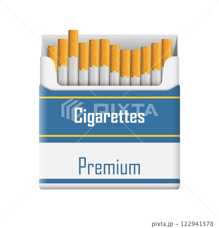 Packet of cigarettes icon in flat style. Smoking vector illustration on isolated background. Tobacco box sign business concept. 122941578