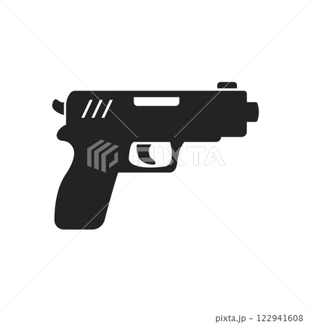 Pistol gun icon in flat style. Firearm symbol vector illustration on isolated background. Rifle ammo sign business concept. 122941608