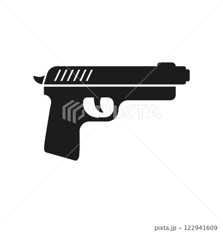 Pistol gun icon in flat style. Firearm symbol vector illustration on isolated background. Rifle ammo sign business concept. 122941609