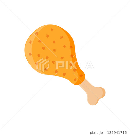 Chicken leg icon in flat style. Fast food menu vector illustration on isolated background. Drumstick sign business concept. Chicken leg icon in flat style. Fast food menu vector illustration on isolated background. Drumstick sign business concept. 122941716