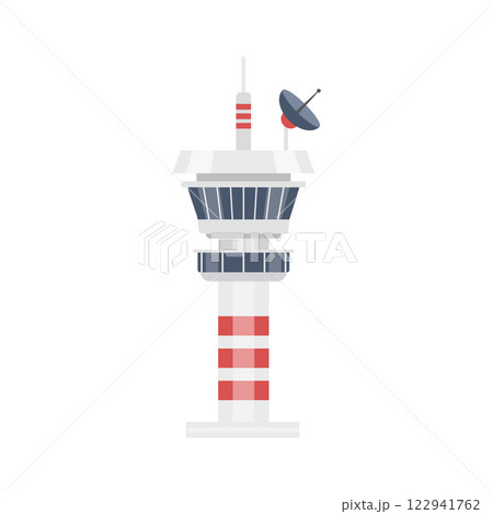 Flight control tower icon in flat style. Navigation monitor vector illustration on isolated background. Airport building sign business concept. Flight control tower icon in flat style. Navigation monitor vector illustration on isolated background. Airport building sign business concept. 122941762