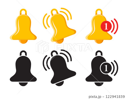 Notification bell icon set in flat style. Incoming inbox message vector illustration on isolated background. Ringing bell sign business concept. 122941839
