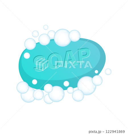 Bar of soap with foam icon in flat style. Cosmetic product for hygienic vector illustration on isolated background. Toiletries sign business concept. 122941869