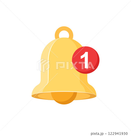 Notification bell icon in flat style. Incoming inbox message vector illustration on isolated background. Ringing bell sign business concept. 122941930