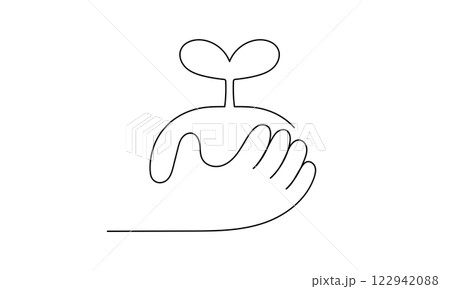 手と植物の線画 122942088