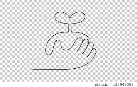 手と植物の線画 122942088