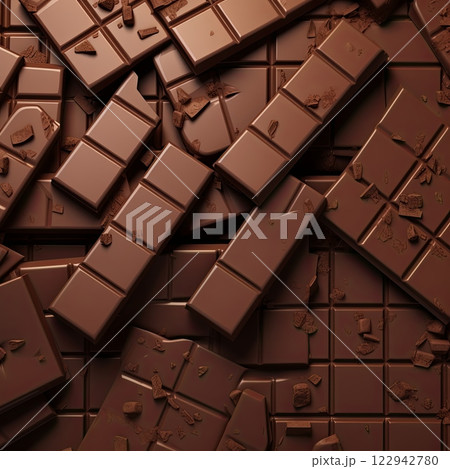 Variety of Chocolate Bars Scattered Together Creating a Sweet Background 122942780