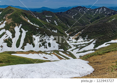 谷川連峰・万太郎山稜線から見る残雪の川棚山稜・オジカ沢ノ頭 122943727