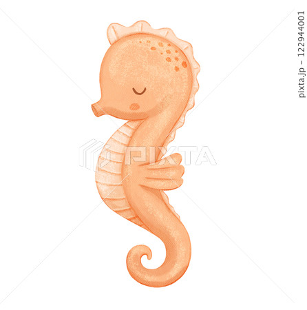 Cute seahorse, baby sea animal character, watercolor hand drawn isolated illustration for baby 122944001