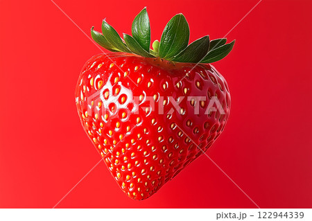 Close-Up of Fresh Red Strawberries on a Vibrant Red Background 122944339