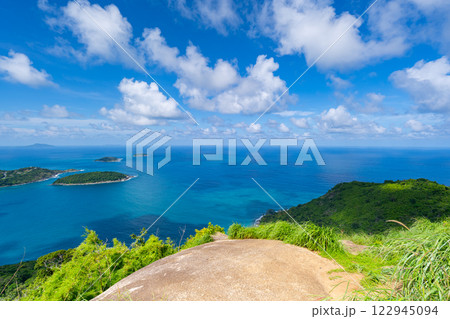 Beautiful blue sky white clouds over sea ocean background Beautiful blue sky white clouds over sea ocean background 122945094
