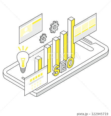 スマホサイトのSEO対策のアイソメトリックイラスト スマホサイトのSEO対策のアイソメトリックイラスト 122945719