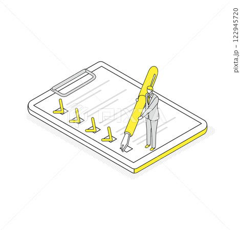 タスク管理をしている男性のアイソメトリックイラスト 122945720