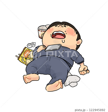 食べて寝てだらだらする男性【全身】 122945892