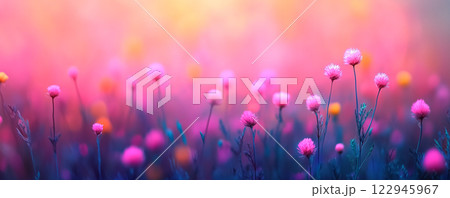Dreamy Wildflower Garden with Soft Pink Peonies and Bokeh Effect 122945967
