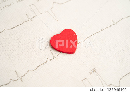 Electrocardiogram ECG, heart wave, heart attack, cardiogram report. 122946162