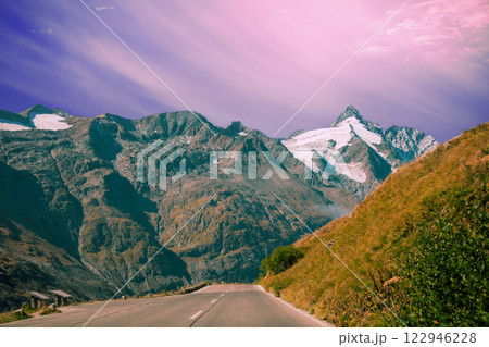 Mountain landscape with mountain road at sunset. Austria, Europe 122946228