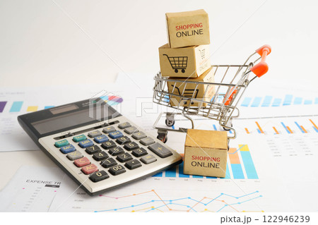 Online shopping, Shopping cart box on business graph, import export, finance commerce. 122946239