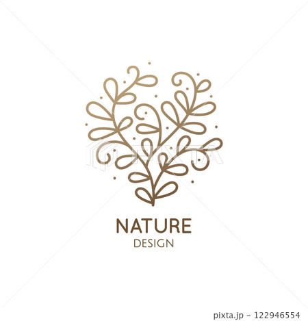 Tropical plant logo. Round emblem flower in a circle in linear style. Tropical plant logo. Round emblem flower in a circle in linear style. 122946554