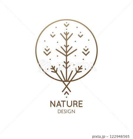 Tropical plant logo. Outline emblem of exotic flower in linear style. Pattern minimal icon. Vector abstract badge 122946565