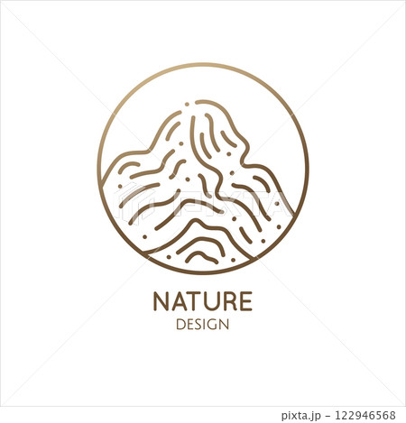 Mountain landscape icon. Abstract nature vector logo. Geologic and mineral industry, travel agency, hiking, sport goods 122946568