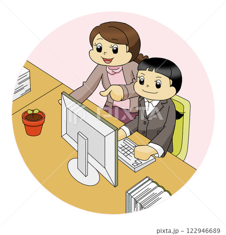 仕事を教わる新入社員の女性 仕事を教わる新入社員の女性 122946689