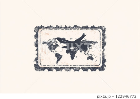 The design features a passport stamp silhouette overlaying a subtle world map, evoking the spirit of international travel and exploration. Generative AI The design features a passport stamp silhouette overlaying a subtle world map, evoking the spirit of international travel and exploration. Generative AI 122946772
