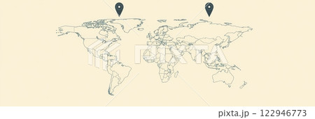 Travel destinations are marked on a world map outline, showcasing popular locations for future adventures and explorations. Generative AI Travel destinations are marked on a world map outline, showcasing popular locations for future adventures and explorations. Generative AI 122946773