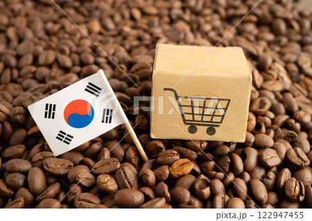 South Korea flag on coffee beans, shopping online for export or import food product. 122947455