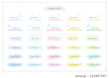 カラフルなラインマーカー風イラスト素材セット(サンプル文字あり) カラフルなラインマーカー風イラスト素材セット(サンプル文字あり) 122947747