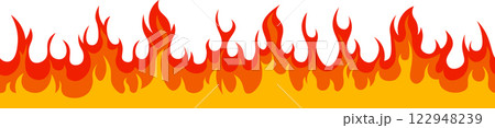 Dynamic illustration of vibrant flames forming a bold border. The fiery design features red and orange hues, capturing the essence of heat and energy in a visually striking manner 122948239