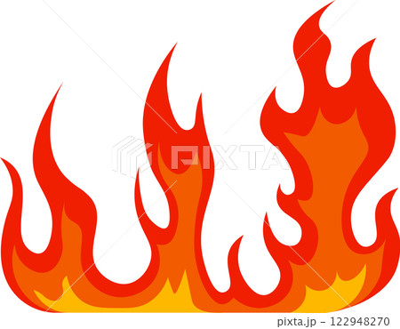 Burning brightly, red and orange cartoon fire flames create a vibrant and energetic visual against a clean white background, radiating warmth and dynamic energy Burning brightly, red and orange cartoon fire flames create a vibrant and energetic visual against a clean white background, radiating warmth and dynamic energy 122948270