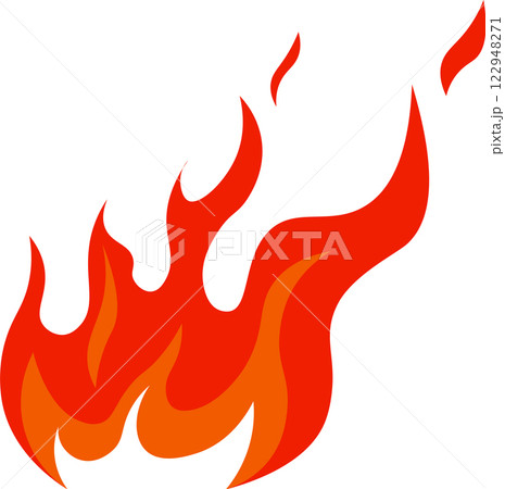 Vibrant red and orange cartoon flames burning brightly, creating a dynamic fireball and bonfire, showcased as an isolated vector illustration on a clean white background 122948271