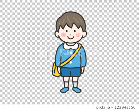 Illustration of a boy (line drawing) wearing a kindergarten uniform 122948556