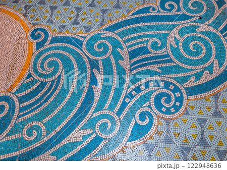 Saint Etienne church in Briare, Loiret, France, pavement mosaic 122948636