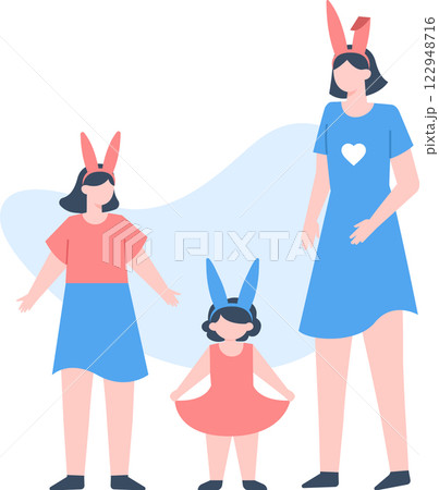 Mother and daughters wearing bunny ears, celebrating Easter together and embodying family unity while enjoying the joy of cherished holiday traditions and springtime festivities Mother and daughters wearing bunny ears, celebrating Easter together and embodying family unity while enjoying the joy of cherished holiday traditions and springtime festivities 122948716