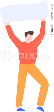 Young man holding empty banner protesting for human rights, freedom of speech and demonstrating against injustice and fighting for equality, vector illustration Young man holding empty banner protesting for human rights, freedom of speech and demonstrating against injustice and fighting for equality, vector illustration 122948799