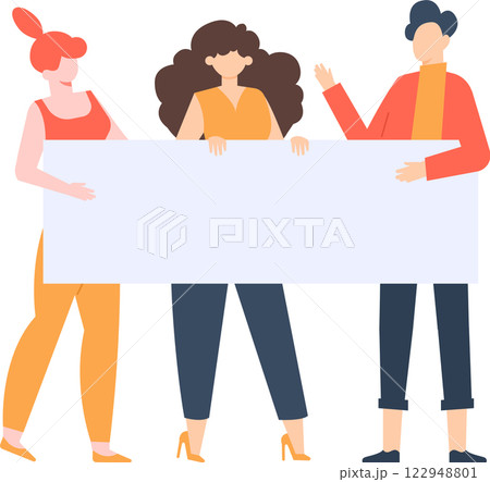 Group of activists holding a blank banner, participating in a peaceful demonstration for human rights and equality, advocating for social justice and positive change 122948801