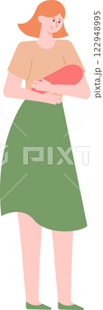 Smiling mother holding her newborn baby close to her chest, full length portrait of a loving mom embracing her child, concept of motherhood and childcare Smiling mother holding her newborn baby close to her chest, full length portrait of a loving mom embracing her child, concept of motherhood and childcare 122948995