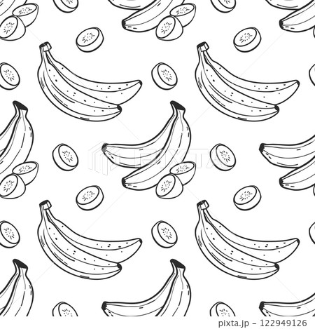 Seamless pattern with bananas. Hand drawn illustration in sketch style. Background, print 122949126