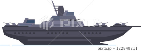 Modern warship equipped with advanced weaponry patrolling the sea, safeguarding national waters, ensuring maritime security, and projecting naval power 122949211