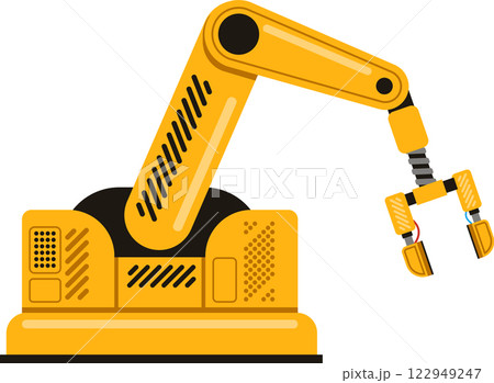 Yellow robotic arm performing automated tasks, showcasing advanced machinery and cutting edge technology within modern factory and industrial environments, enhancing efficiency and productivity 122949247