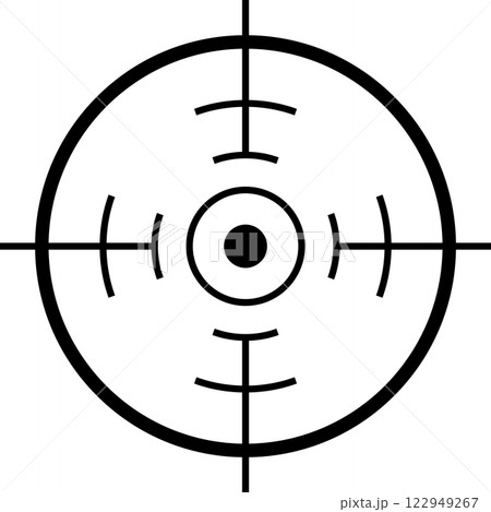 Sniper scope crosshair highlighting a precise target location, showcasing accuracy and focus through a minimalist design that embodies precision and tactical intent Sniper scope crosshair highlighting a precise target location, showcasing accuracy and focus through a minimalist design that embodies precision and tactical intent 122949267
