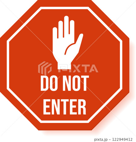 Red octagonal do not enter sign featuring a bold white hand and clear text, effectively communicating messages of restricted access, prohibition, and essential safety regulations Red octagonal do not enter sign featuring a bold white hand and clear text, effectively communicating messages of restricted access, prohibition, and essential safety regulations 122949412