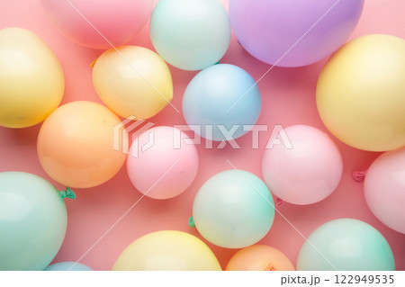 Birthday background with colorful balloons, top view 122949535