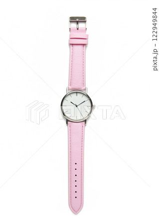 Wristwatch with pink strap isolated on white background. 122949844